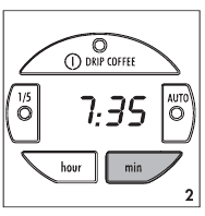 Ansicht der Kaffeemaschine mit markierter MIN-Taste