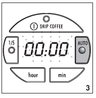 Ansicht der Kaffeemaschine mit markierter AUTO-Taste
