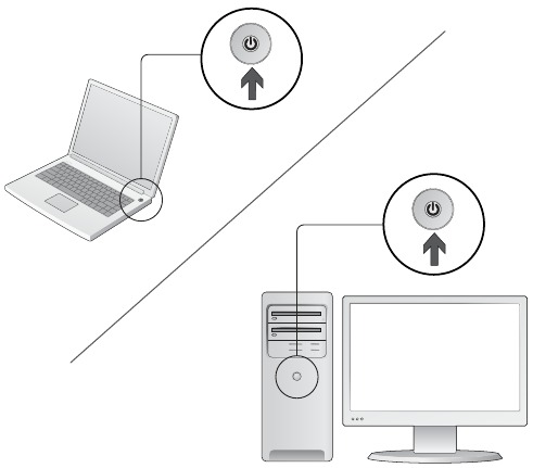 Einrichtung des Ger&auml;ts - Schritt 1 - Computer einschalten