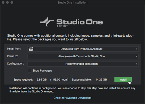 Herunterladen und Ausf&uuml;hren des Studio One Prime Installers