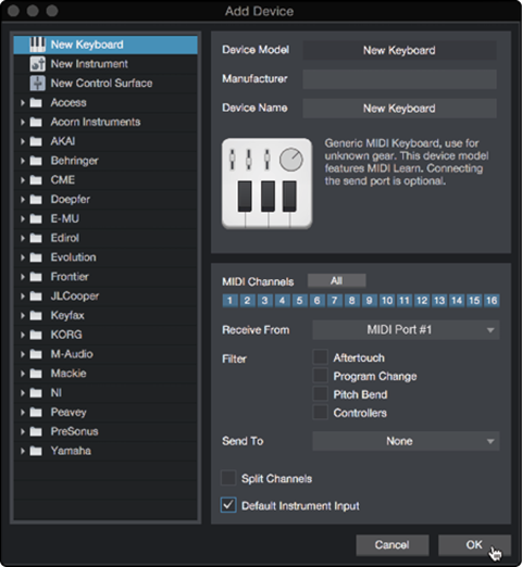 Einrichtung des externen MIDI-Keyboard-Controllers von der Startseite - Schritt 3