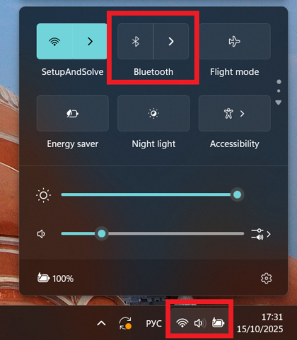 Windows Startmen&uuml; mit Option f&uuml;r Bluetooth-Einstellungen