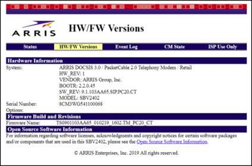 HW/FW-Versionsbildschirm