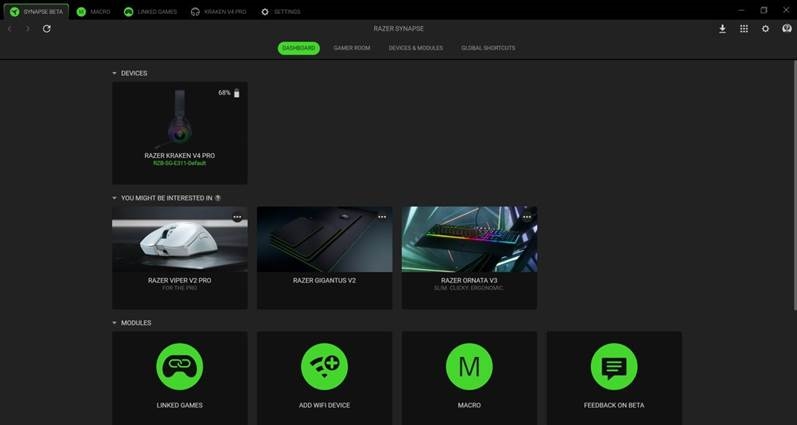KONFIGURATION IHRES RAZER HEADSETS - SYNAPSE - Dashboard