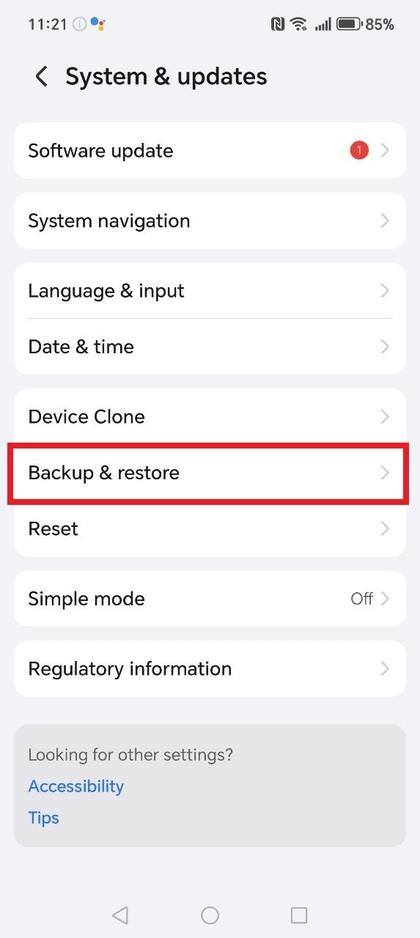 Sicherungs- und Wiederherstellungsoptionen auf dem HONOR 400 Lite