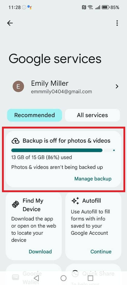 Google Backup-Einstellungen auf dem HONOR 400 Lite