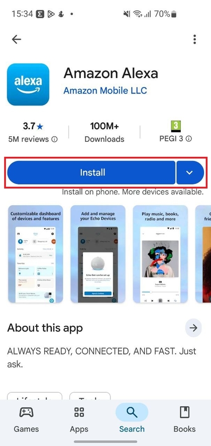 Herunterladen der Alexa-App aus dem Google Play Store