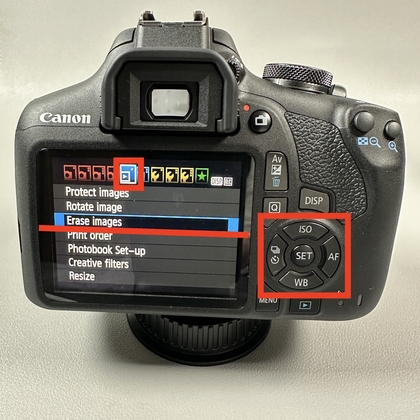 Option &bdquo;Bilder l&ouml;schen&ldquo; im Canon Kameramen&uuml;
