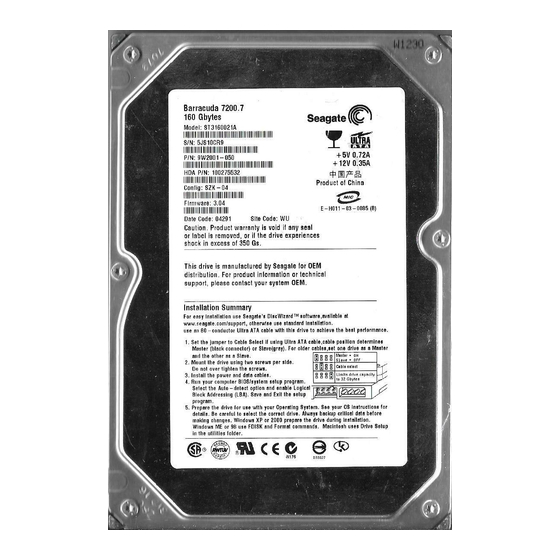 Conrad Electronic Seagate ST3160021A Handbücher