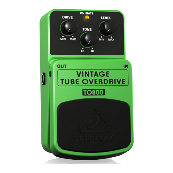 Behringer VINTAGE TUBE OVERDRIVE TO800 Handbücher